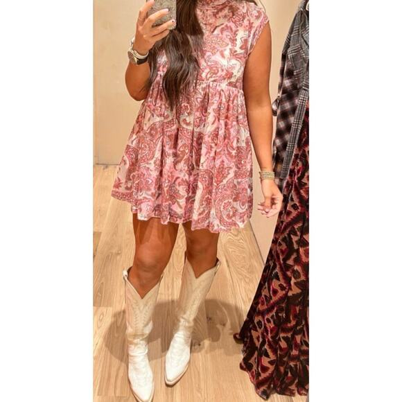 Free People All the Time Velvet Mini Dress Petal Combo XS Rose Country Boho New - Picture 9 of 10